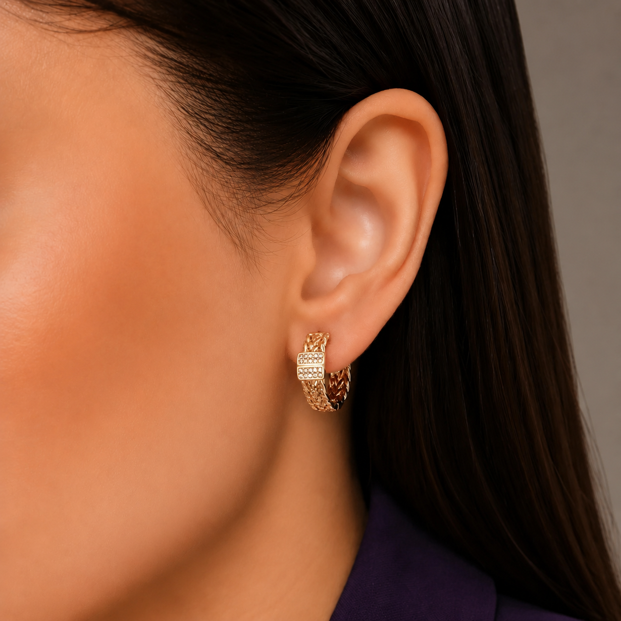 گوشواره ژوپینگ حلقه ای نگین دار